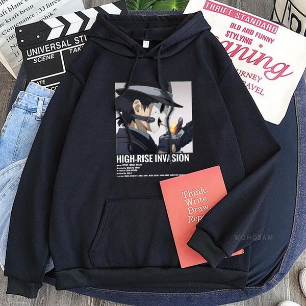 

men's hoodies & sweatshirts anime high-rise invasion sniper kamen cool cartoon men sweatshirt harajuku winter long sleeve streetwear, Black
