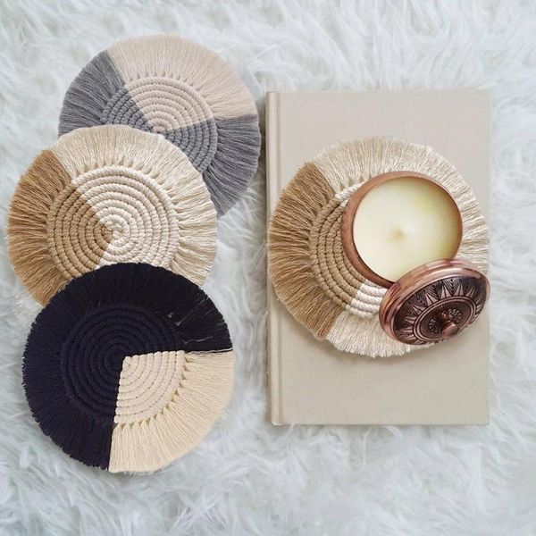 

handwoven macrame coasters cotton rope braided placemats cup pad table decor heat resistant table mat cup