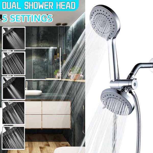 

3in1 dual bathroom shower heads set for bathtub faucets shower bath 5 modes high pressure waterfall chrome head 5pcs
