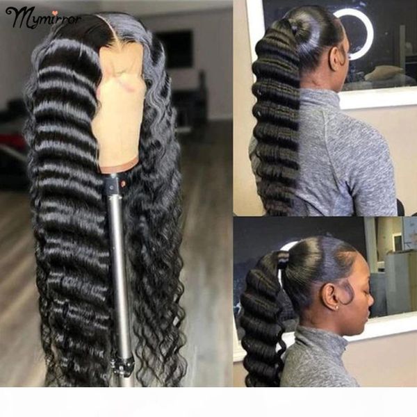 

mymirror deep wave hd lace frontal wig 13x6 lace front wig pre plucked 5x5 closure hd closure wigs for black women, Black;brown