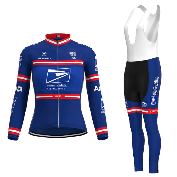 

racing sets 2004 competition postal team retro woman cycling jersey long sleeve set triathlon mtb bike outfit mujer, Black;blue