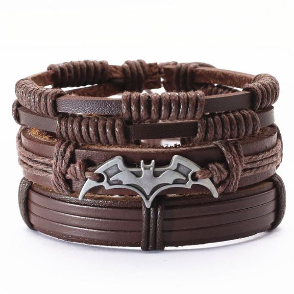 

charm bracelets 3 pcs/set brown black genuine leather guitar cross bat men bangles women homme casual gift jewelry, Golden;silver