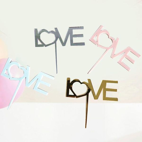 

4pcs creative acrylic love cake er cake decoration for wedding engagement bridal shower (golden, silver, pink, light blue)