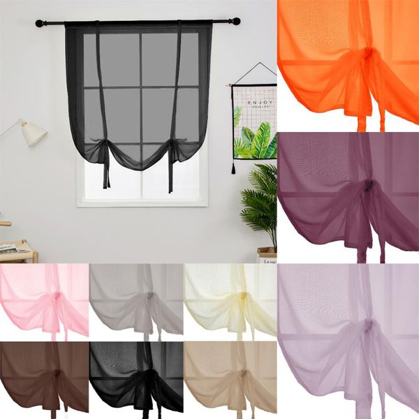 

curtain & drapes soild voile kitchen curtains short style roman window treatment tie up valance sheer decor