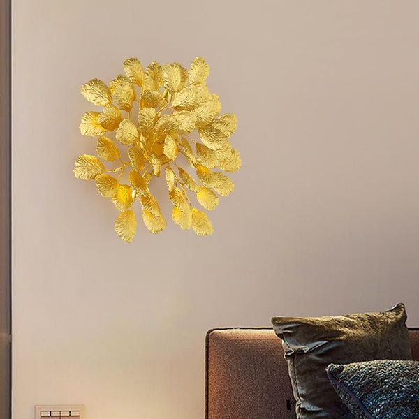 

wall lamp postmodern home living room bedroom suitable for staircase walkway creative high-end light luxury leaf-shaped golden