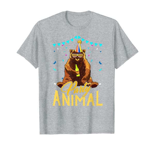 

party animal cute bear in party hat funny birthday t-shirt, White;black