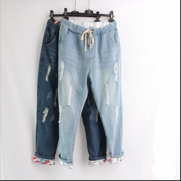 

2021 boyfriend denim jeans women mid waist straight pants ladies harem pants ripped loose mom girls jean pants plus size, Blue