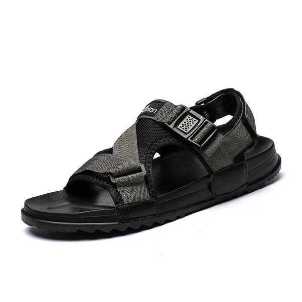 

sandals summer roman men canvas casual slippers grey black flat beach shoes large size 36 ~46
