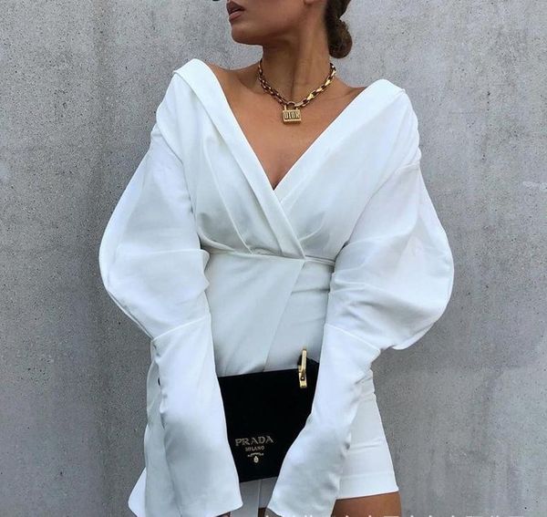 

casual dresses v neck lantern sleeve short dress women autumn winter party club vestidos female white asymmetry, Black;gray