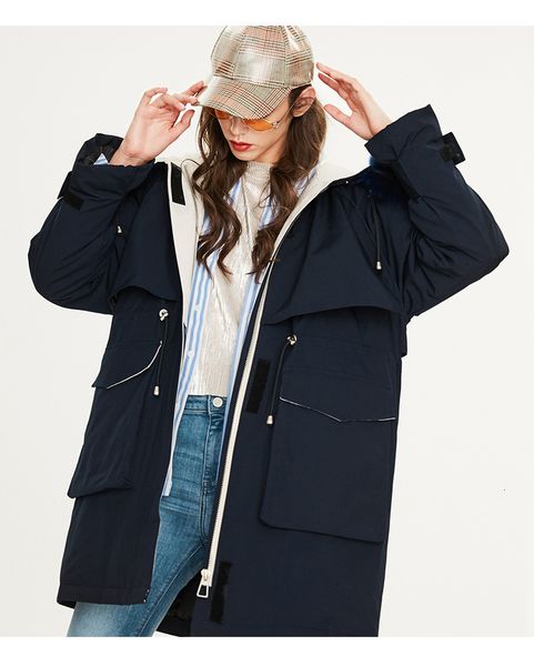 

2021 new women's quality jacket winter drawstring thicken outerwear mid length fur warm slim fit big collared solid down coat gdml, Black