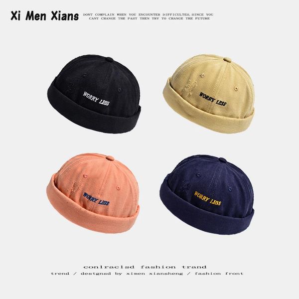 

beanies hat female spring retro street landlord korean version japanese yuppie no eaves tooling melon leather hole hip-hop male