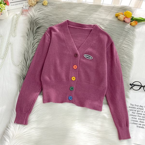 

2021 women short cardigan new spring autumn long sleeved v neck single-breasted crop sweater korean slim jumper fbvc, White;black