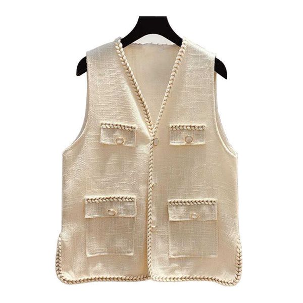 

perhaps u women vest tweed pocket loose button highstreet c0120 210529, Black;white