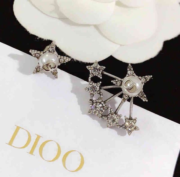 

new star earrings women's red brass asymmetric, Silver