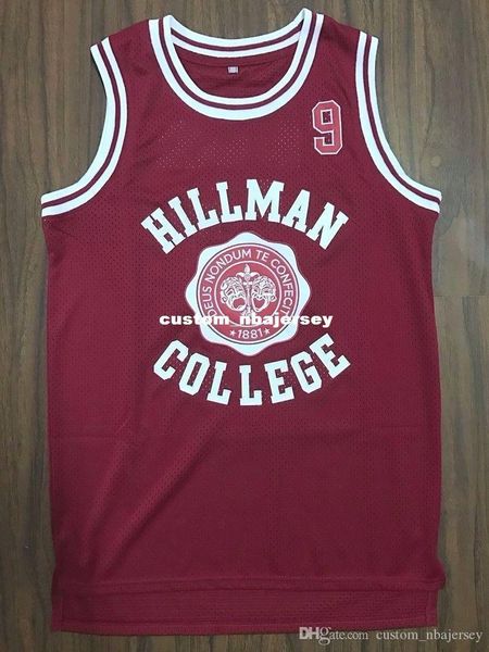 Günstiges, individuelles Dwayne Wayne 9 Hillman College Theater-Basketball-Trikot, rot genäht. Passen Sie einen beliebigen Nummernnamen an, MÄNNER, FRAUEN, JUGEND, XS-5XL