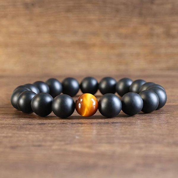 

beaded, strands natural matte obsidian tiger eye beads bracelet men health protection balance bracelets for women fashion healing soul jewel, Black