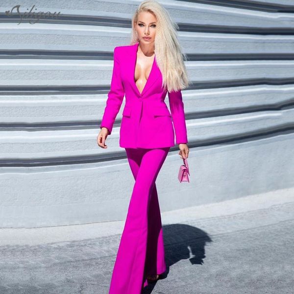 

women's two piece pants ailigou women jacket blazer suit fashion casual ladies solid color 2021 autumn winter office wear elegant, White