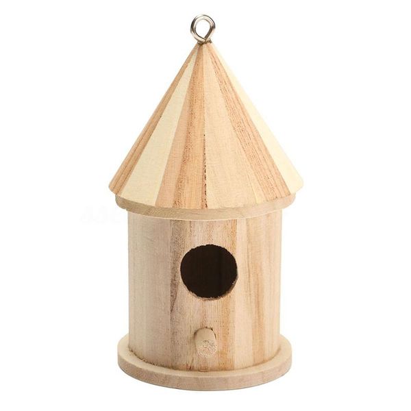 

wooden bird house birdhouse hanging nest nesting box with hook home garden decor wood color size:16cm * 7.8cm