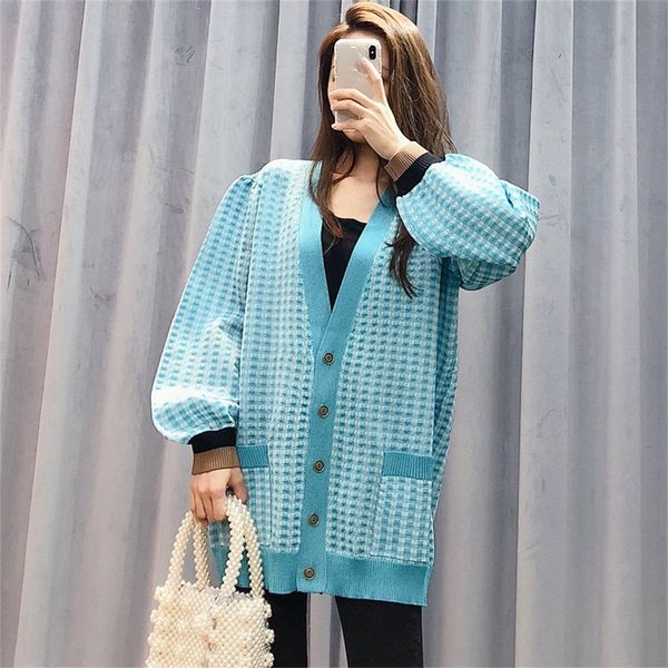

sweater knitted cardigan women's fashion hong kong style french thousand bird check v-neck single breasted jacketli, White;black