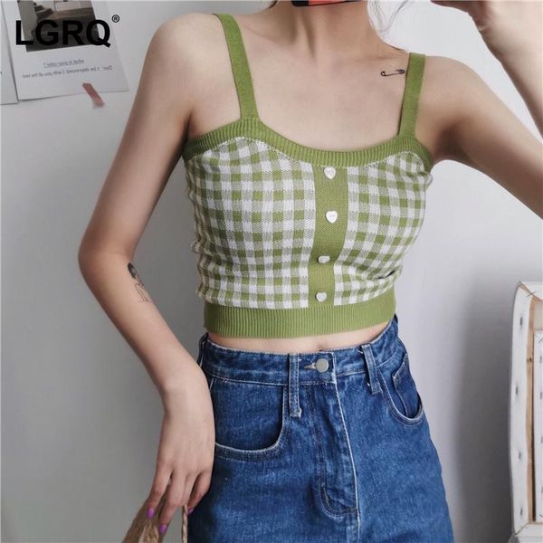 

women's tanks & camis [lgrq] plaid purple knitting slim tank square collar sleeveless personality fashion autumn winter 2021 19d2845, White