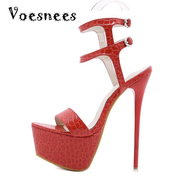 

voesnees women shoes red wedding shoes 2021 summer new fashion one word with stiletto sandals platform high heels catwalk, Black