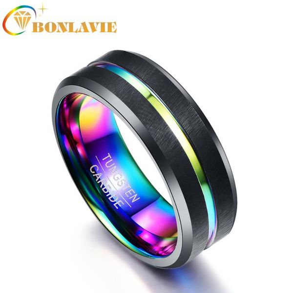 

cluster rings 8mm wide black matte plating colorful slotted tungsten steel ring anniversary gift for men's jewelry t084r, Golden;silver