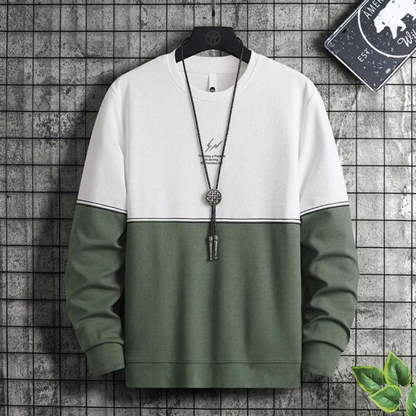 

autumn korean loose casual men's sweater color matching simple cotton multicolor large print, Black