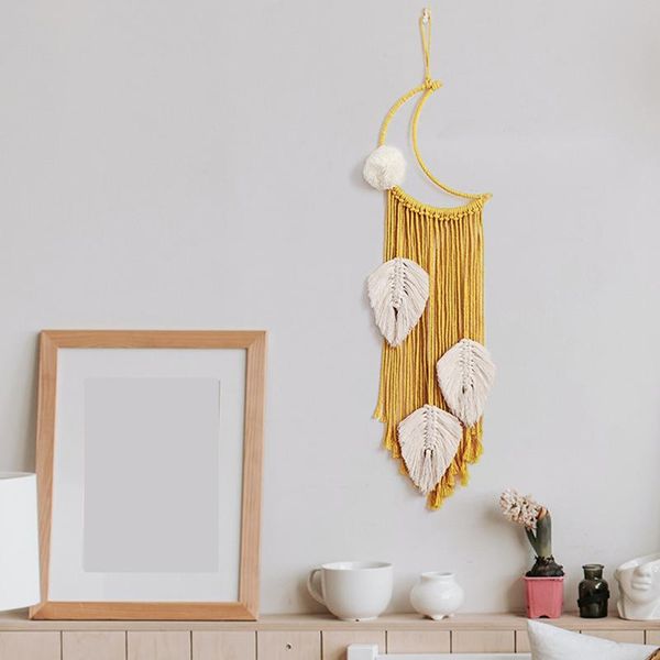 

tapestries boho moon tapestry macrame wall hanging leaves woven dorm room ornament home wedding decor gift yellow