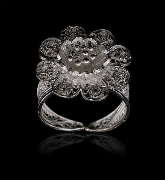 

cluster rings 925 sterling silver filigree ring inlaid mardin assyrian turkish special hoop adjustable finger width collet women jewelry, Golden;silver