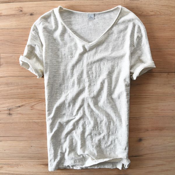 

2021 new style brand fashion short-sleeved t-shirt cotton casual soft v-neck summer men t shirt slim fit tshirt camiseta rovu, White