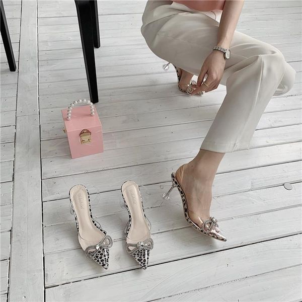 

slippers female shoes beige heeled sandals flat luxury slides low pointed toe 2021 black high designer soft transparent fabric b