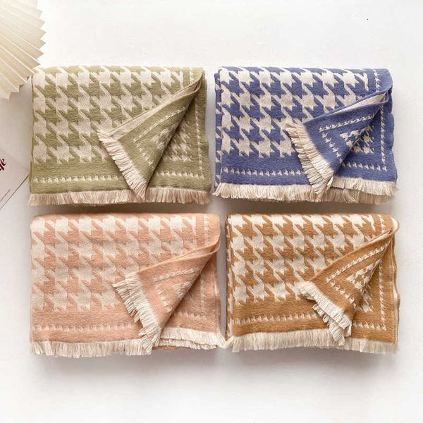 

scarf women's winter thousand bird lattice imitation cashmere long thickened korean dual-purpose versatile lovely trendy warm shawl, Blue;gray