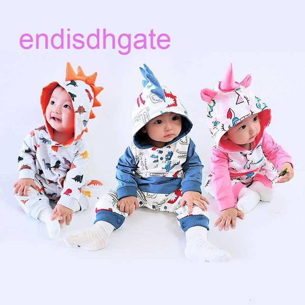 

cartoon new clothes bodysuit 2021 autumn baby dinosaur boys and girls, Black;white