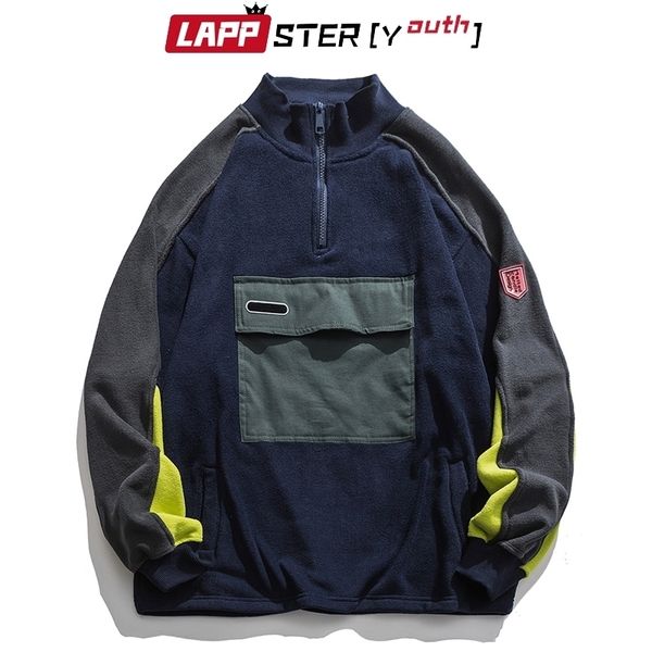 

lappster-youth men big pocket zipper sweatshirts pullover japanese streetwear harajuku hoodies male patchwork cotton hoodie 201128, Black