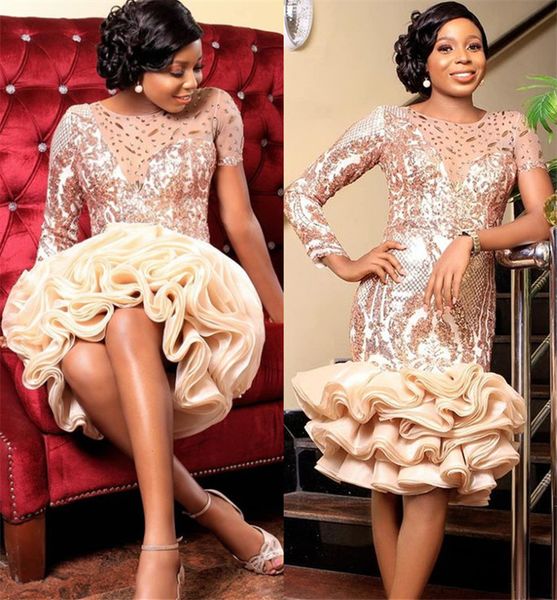 

2022 plus size arabic aso ebi gold mermaid sparkly prom dresses lace crystals evening formal party second reception birthday bridesmaid enga, Black