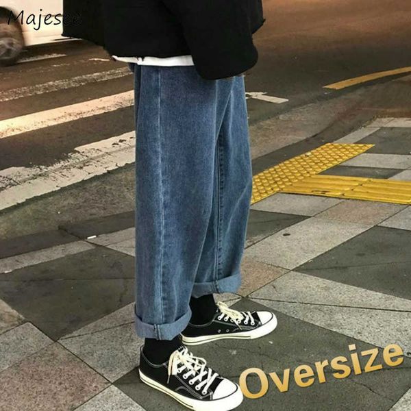 

men jeans ankle-length plus size 5xl solid simple loose oversize mens korean style leisure washed teens ins denim x0621, Blue