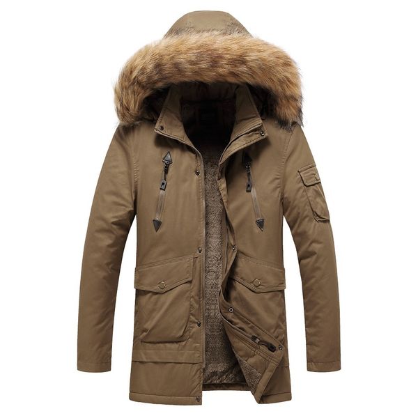 

2021 new parka casual classic winter jacket men's windbreak warm padded fur collar hooded overcoat fashion outerwear coat 38lr, Black