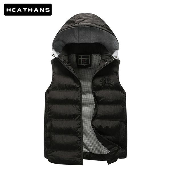 

men's vests jacket sleeveless vest hooded male fashion casual coats cotton-padded waistcoats men zipper solid plus size -4xl, Black;white