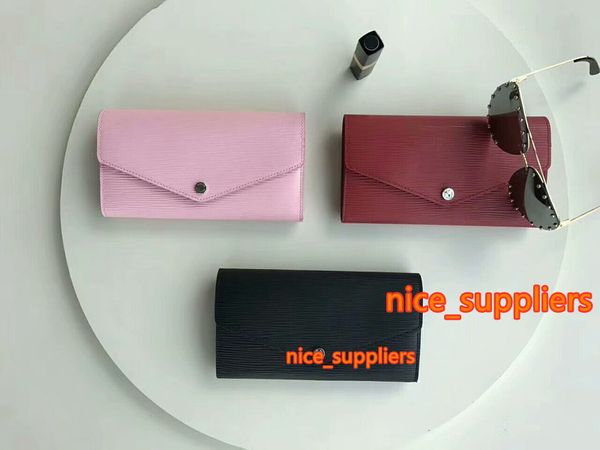 

new designer clutch women/men 19cm genuine leather wallets m60531 long hasp water ripple coin card purses cx#76 with box bags, Red;black