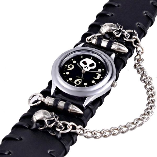 

faitheasy brand unique skull quartz punk watches leather sports watch relogio masculino, Slivery;brown