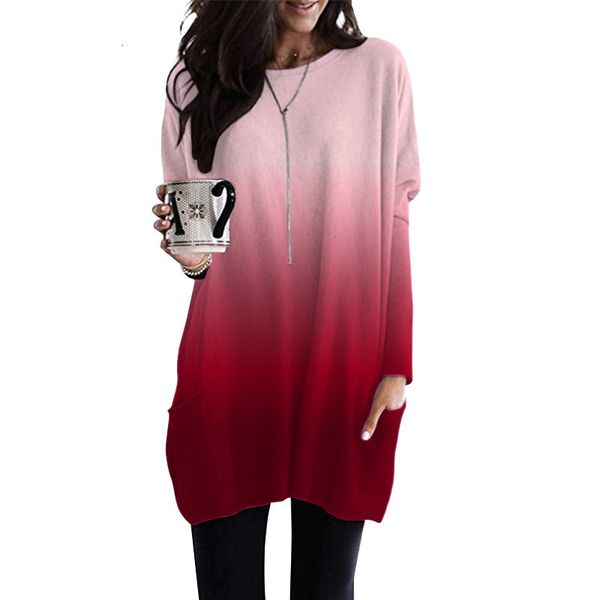 

2021 new casual gradient print women's 2021new fashion spring autumn long sleeve pocket tie dye t-shirt vhtt, White