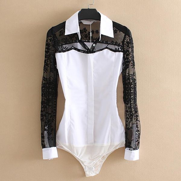 

office ladies women blouses fashion lace patch white bodysuit cotton blouse turn down collar hollow out long sleeve body shirt