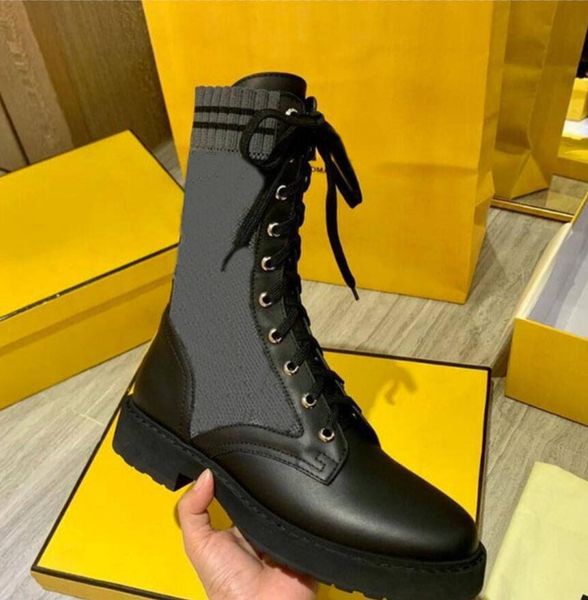 

2020 women boots knitted stretch martin boots black leather knight short boots design leather casual shoes size35 40 a2