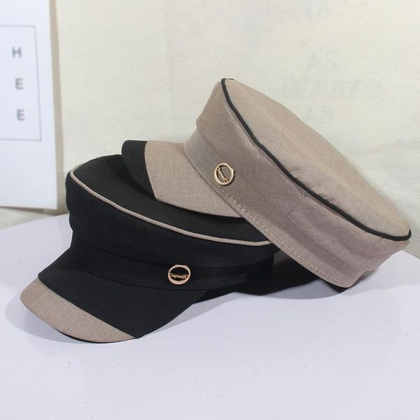

berets fashion women military hat winter autumn sailor hats ladies beret caps flat captain cap travel cadet patchwork octagonal, Blue;gray