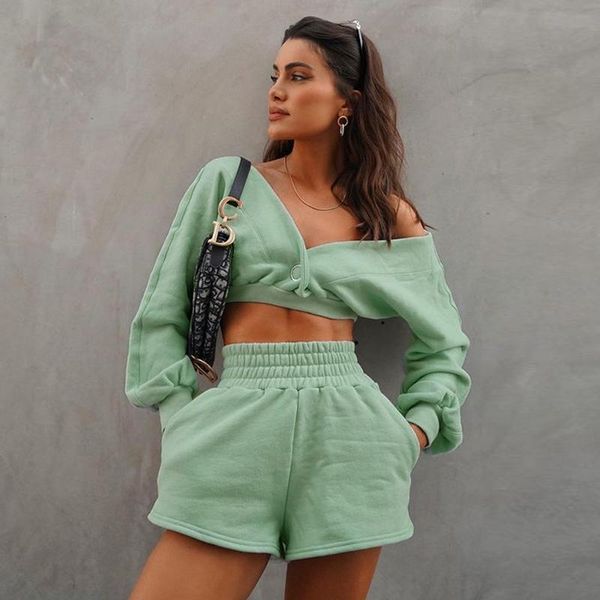 

women's tracksuits casual shorts set pants suit women harajuku sweatshirts elastic waist high fall 2021 womens fashion, Gray