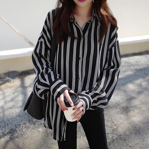 

women striped blouse spring autumn long sleeve work shirts women office, White