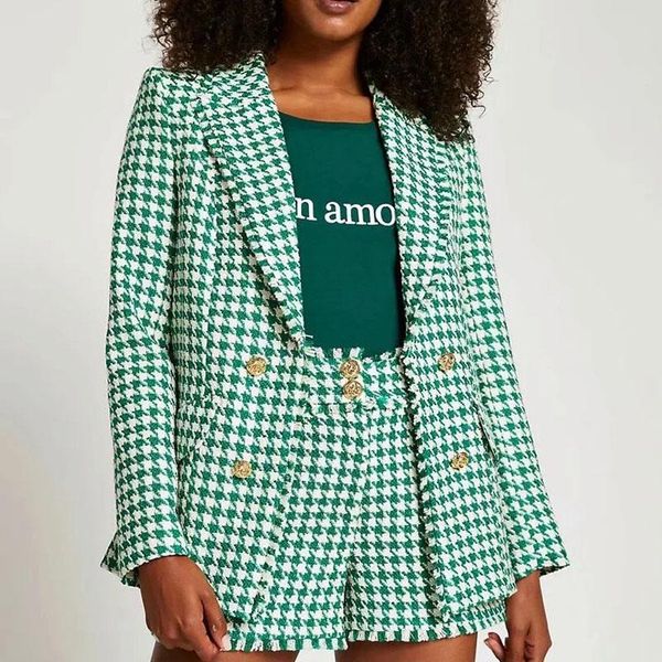 

women's suits & blazers women 2021 fashion office wear plaid printing double breasted blazer coat vintage long sleeve pockets female ou, White;black