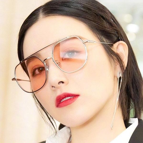 

sunglasses 2021 women metal polygon men brand designer vintage double beam fashion goggles uv400, White;black