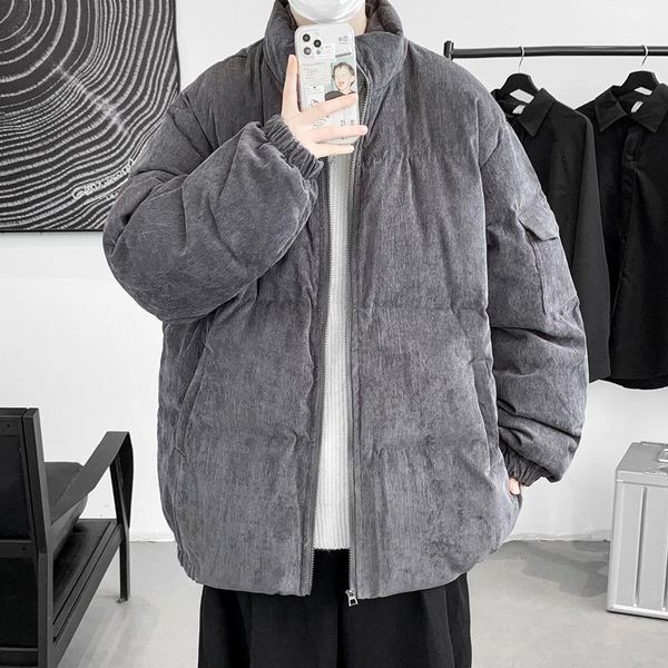 

men's down & parkas winter coats long sleeve warm jacket with pockets casual quilted puffer parka corduroy, Black