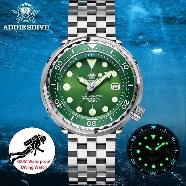

wristwatches addies dive green dial mechanical ceramic bezel 300m waterproof 316l stainless steel tuna mens c3 super luminous watch, Slivery;brown